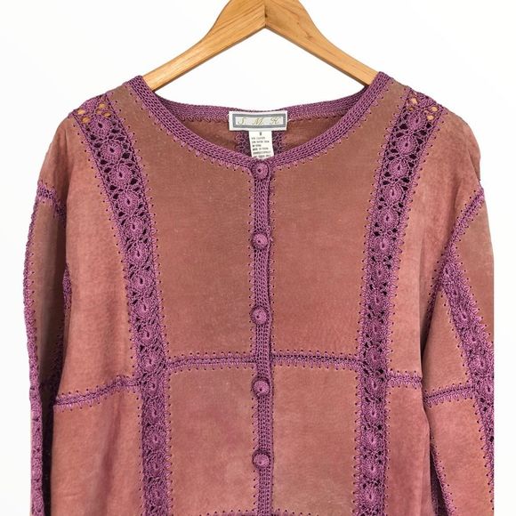 Y2K Vintage Mauve Pink Leather Patchwork Pieced Long Sleeve Top NWT size Medium - Picture 2 of 11